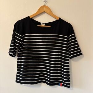 NWT KULE Baha Black and Cream Striped Short Sleeve Top | Size XS